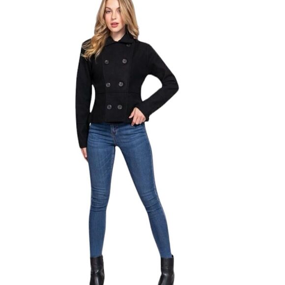 Active USA Black Knit Double Breasted Jacket Soft Shell - Picture 1 of 12
